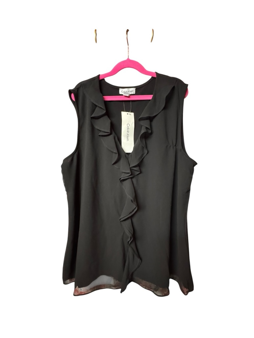 Calvin Klein Black Ruffle Front Sleeveless Top M NWT
